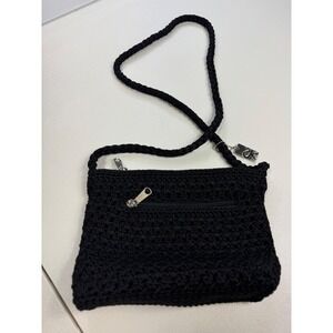 Lina Black Woven Crossbody Bag Small Purse Silver Charm Handmade Style Cute